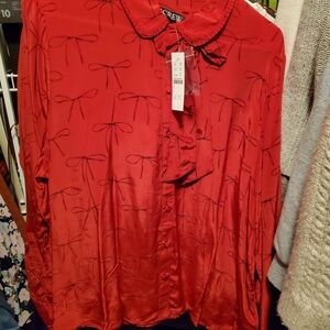 J. Crew Red Bow Pattern Blouse